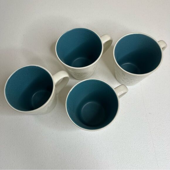 Noritake Stoneware Colorwave Turquoise Bloom Pattern Set 4 Coffee Mugs Cups Tea - Picture 4 of 10